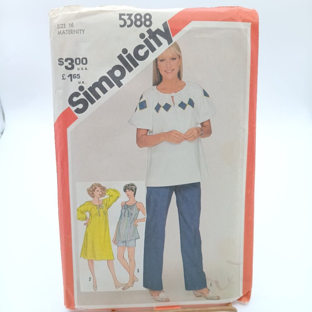 Vintage Simplicity 5388 Maternity Sewing Pattern Size 16 Pullover Dress Top Pant